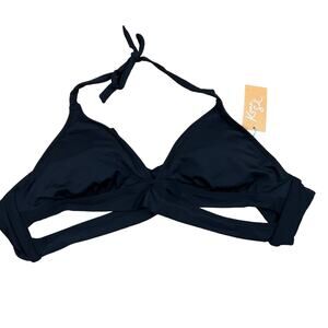 Kona Sol Women's Black Faux Wrap Halter Bikini Top - Size D/DD Cup - NWT